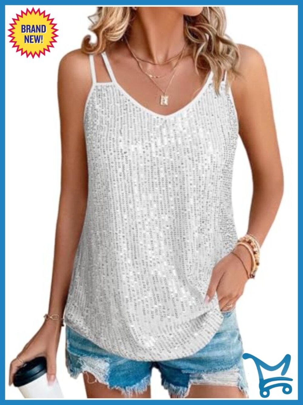Sequin V Neck Tank Top Sleeveless Sparkly Party Club Night Out Camisole